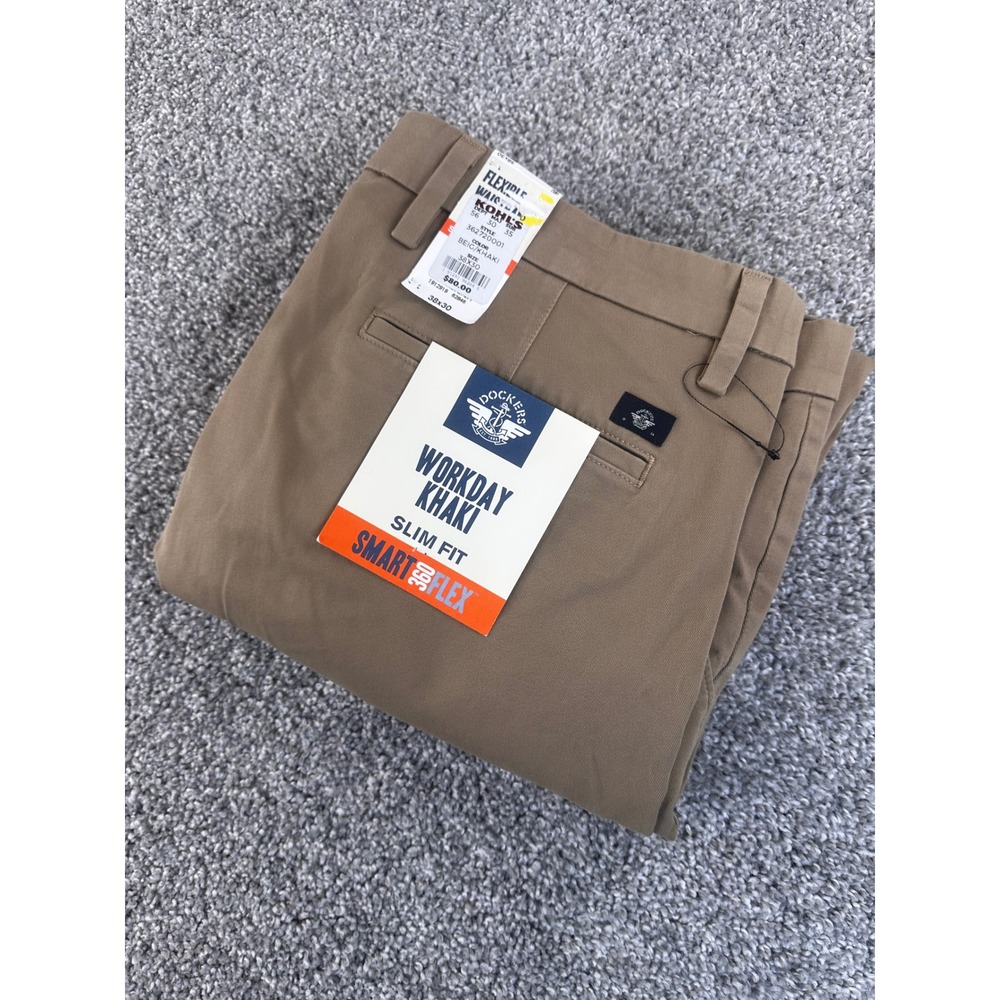 Dockers Workday Khaki Mens 38x30 Slim Fit Smart 360 Flex Stretch Pant Casual NEW